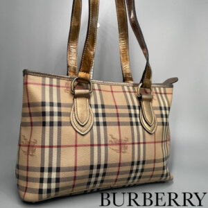 Burberry tote Bag Nova check PVC leather beige brown shadow horse good condition