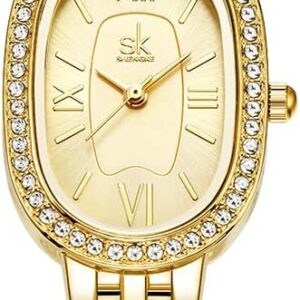 SK Women’s Oval-Shaped Crystal-Accented Solid Alloy Steel Bracelet Watch