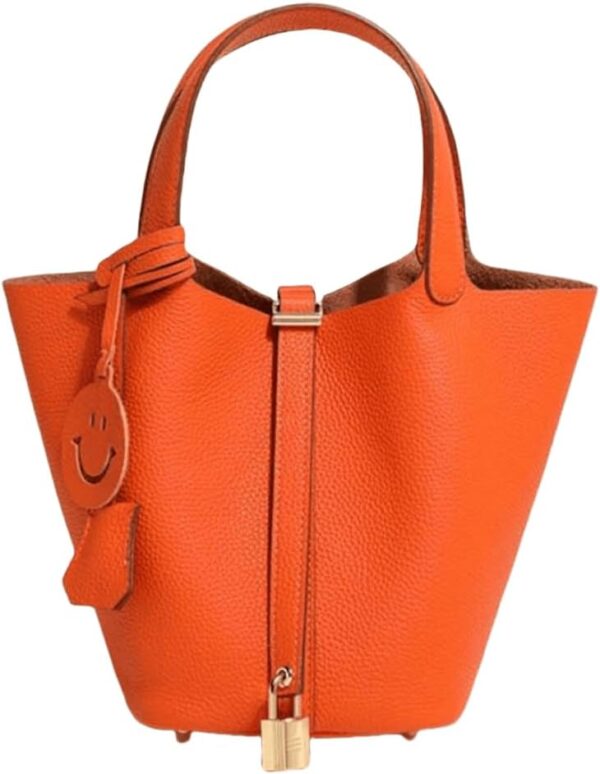 Genuine Leather-Handbags,Bucket- with Lock,Clemence -Portable,fashion-Female Bag