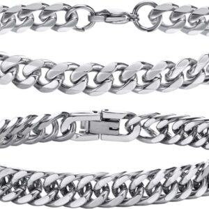 Mens Bracelets Curb Chunky Chain : Cuban Bracelet 2 Pack 9mm Silver Hand Chains Stainless Steel Hip Pop Rapper Unisex Jewelry Gift