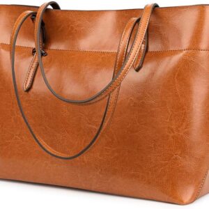 Kattee Vintage Genuine Leather Tote Shoulder Bag for Women Satchel Handbag with Top Handles