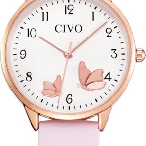 CIVO Womens Watch, Womens Wrist Watches Waterproof Analog Quartz Watch Leather Strap Fashion Simple Elegant Ladies Watches for Women Dress