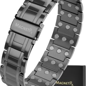 MagnetRX® 3X Strength Titanium Magnetic Bracelet – Magnetic Bracelets for Men – Premium Fold-Over Clasp & Adjustable Length with Sizing Tool (Gunmetal)