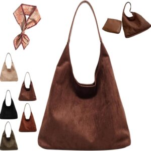 Suede Hobo Bag Brown Suede Handbag for Women Retro Suede Slouchy Bag Hobo Handbag Suede Shoulder Bag Travel Shopping Bag