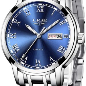 LIGE Mens Watches Waterproof Chronograph Stainless Steel Analog Quartz Watch Men Fashion Business Dress Wrist Watch