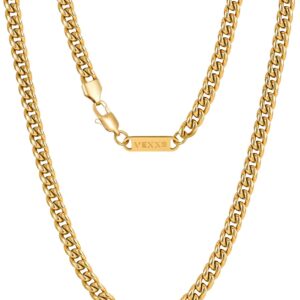 VEXXS Men’s Gold Chain, 18K Real Gold Plated Miami Cuban Link Chain, Durable No Color Fading 3mm 4mm 6mm Men’s Necklace Chain Urban Fashion Street Wear