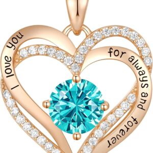 CDE Forever Love Heart Pendant Necklaces for Women 925 Sterling Silver with Birthstone Zirconia, Birthday Mother’s Day Anniversary Jewelry Gift for Women Wife Mom Girlfriend