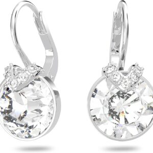 Swarovski Bella Drop Pierced Earrings with Round White Swarovski Crystals and Matching Pavé on a Rhodium Plated Setting with a Lever Back Closure