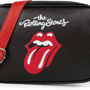 Rolling Stones Majesties Collection Crossbody Bag for Women, Men, Girls, and Teens, Officially Licensed Lightweight Vegan Leather Purse for Travel, Fits Phone, Wallet, and More, Black/Red