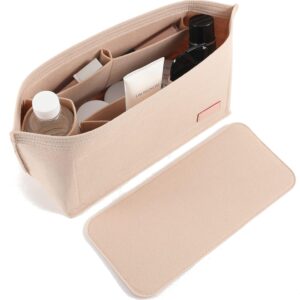 Doxo Purse Organizer Insert for Handbags & Base Shaper 2pc Set,Felt Organizer Insert Large Tote,Bag Organizer with Zipper 3 Sizes,Fit Speedy Neverfull MM and More(Beige-L-Combination)