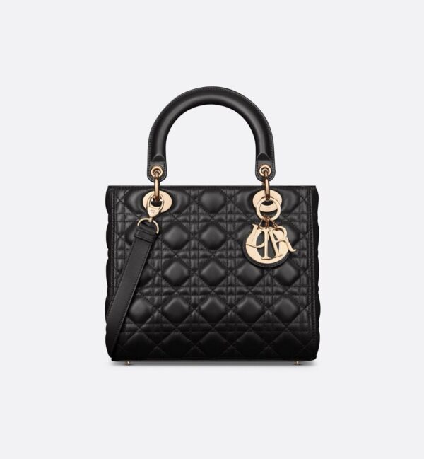 Dior Lady Dior Shoulder Bag Medium Black Ultramatte Leather