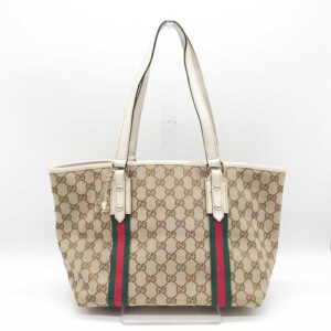 GUCCI Tote Hand Bag Sherry Line Canvas Leather Authentic