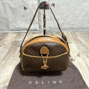 CELINE Macadam Pattern Travel Hand Bag PVC Leather Brown Gold Italy 69ED734