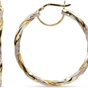 LeCalla 925 Sterling Silver Textured Two-Tone 14K Gold Plated Light-Weight Italian Design Hoop Earrings for Women Diameter 25,30,40,45,50mm