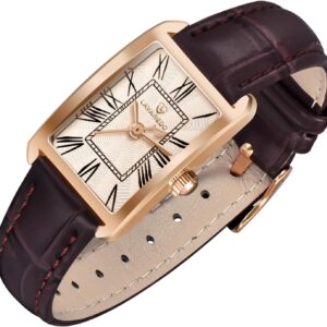 Women’s Leather Strap Watch Dainty Elegant Womens Watches Classic Vintage Retro Square Ladies Quartz Watches Gifts Present for Her