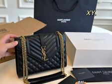 Saint Laurent Elegant Large Capacity Black Gold Chain Envelope Bag