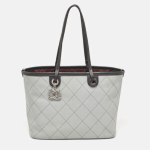 Authentic Chanel Black Checkered Leather Shoulder Bag Shopper Tote