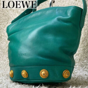 Loewe Small Basket Tote Bag Hand Bag Beige Palm Leaf Brown Calf Skin Authen