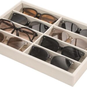 Coward Sunglass Organizer, Beige Velvet Glasses Trays – Eyeglasses Watches Jewelry Display – Men Women (8 Grids)