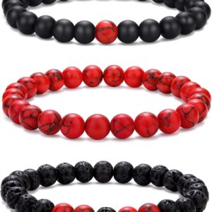 RANKEEF Mens Bead Bracelet Adjustable Elastic Rope Mens Bracelet Set 6&8MM Natural Stone Beads Multi-Colored Beads Bracelets Tiger Eye Bracelets Mens Gift
