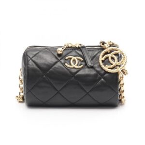 CHANEL Mini Matelasse Chain Shoulder Bag AS3384 Lamb leather Black Used GHW CC