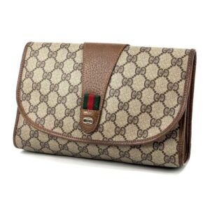 Vintage Gucci Sherry Line Clutch Bag GG PVC Leather Brown Authentic