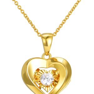 18k Gold Heart Jewelry Necklace for Women, Solid Gold Chain and Pendant Necklace for Her, Anniversary Jewelry Present for Wife, Gifts for Mother,18″, Gold, Cubic Zirconia