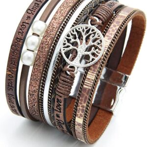 Luluadorn Tree of Life Leather Wrap Bracelet Women Colorful Multi-Layer Wrapped Wristband Bracelets