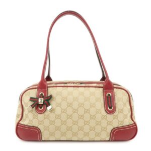 Auth GUCCI Sherry Princy Leather GG Canvas Boston Bag Beige Red 161720 Used F/S