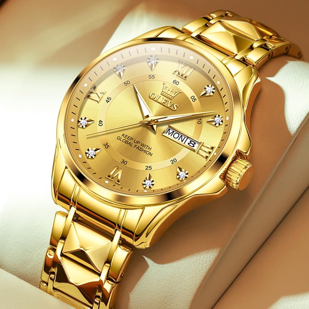 OLEVS Watches for Men Stainless Steel Waterproof Dress Mens Watches Analog Quartz Casual Big Face Luxury Watch for Men with Day Date Easy Read Wrist Watches for Men Black/Gold/Silver/Blue Dial - Image 3