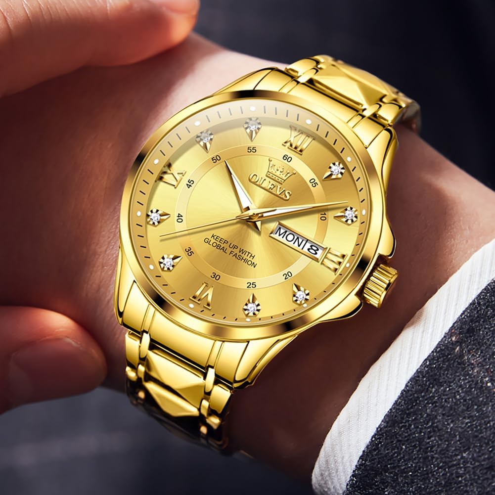 OLEVS Watches for Men Stainless Steel Waterproof Dress Mens Watches Analog Quartz Casual Big Face Luxury Watch for Men with Day Date Easy Read Wrist Watches for Men Black/Gold/Silver/Blue Dial - Image 4