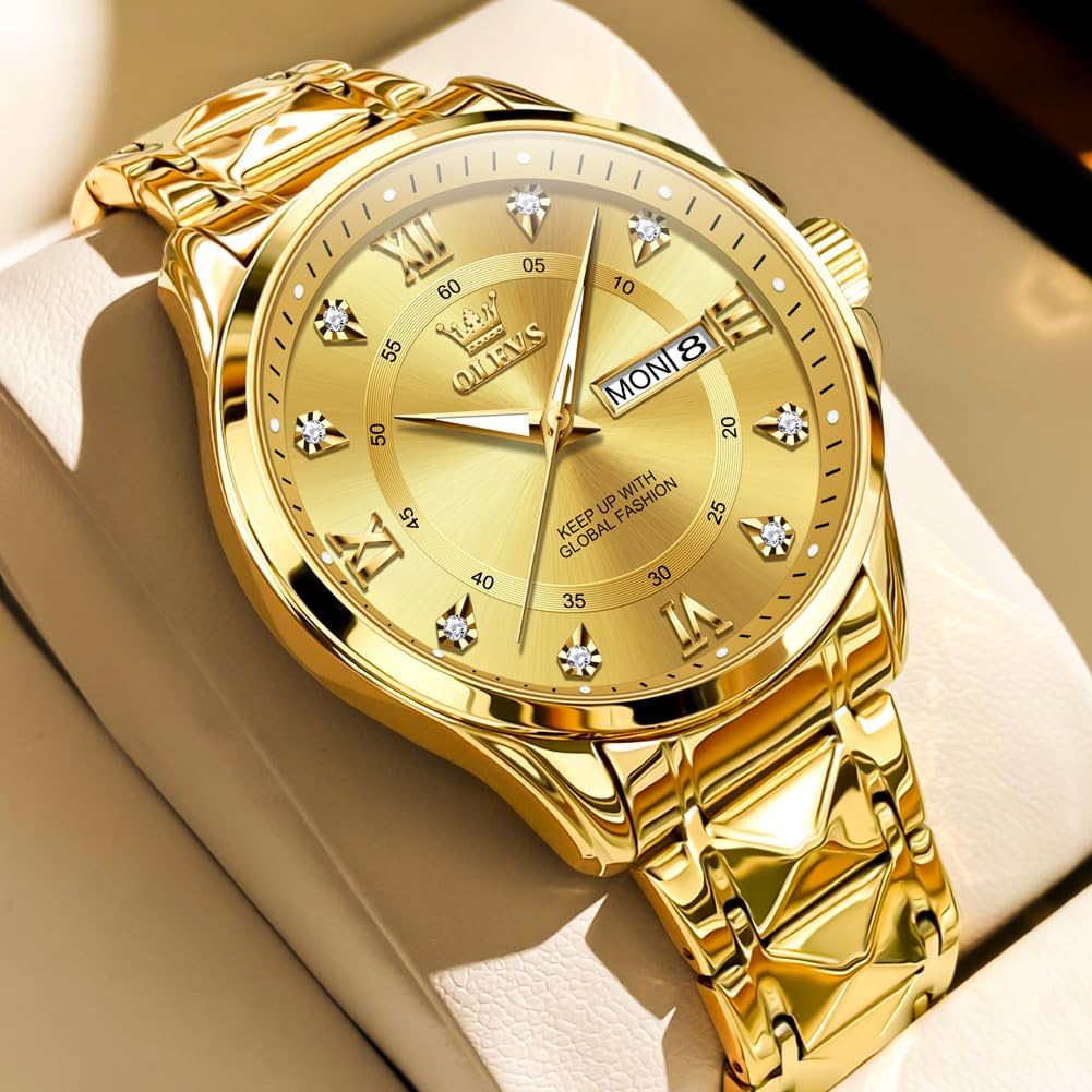 OLEVS Watches for Men Stainless Steel Waterproof Dress Mens Watches Analog Quartz Casual Big Face Luxury Watch for Men with Day Date Easy Read Wrist Watches for Men Black/Gold/Silver/Blue Dial - Image 9