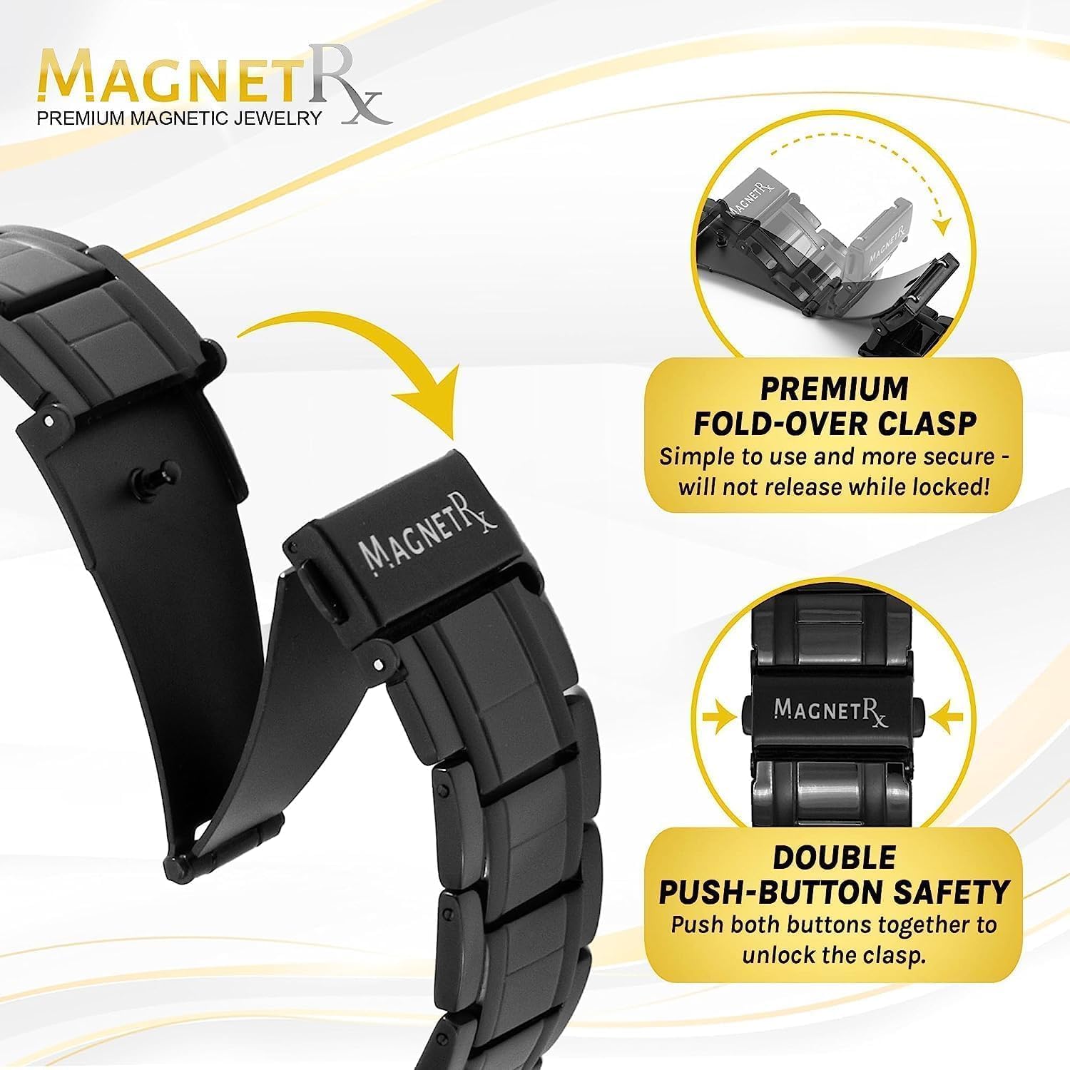 MagnetRX® 3X Strength Titanium Magnetic Bracelet – Magnetic Bracelets for Men – Premium Fold-Over Clasp & Adjustable Length with Sizing Tool (Black) - Image 4