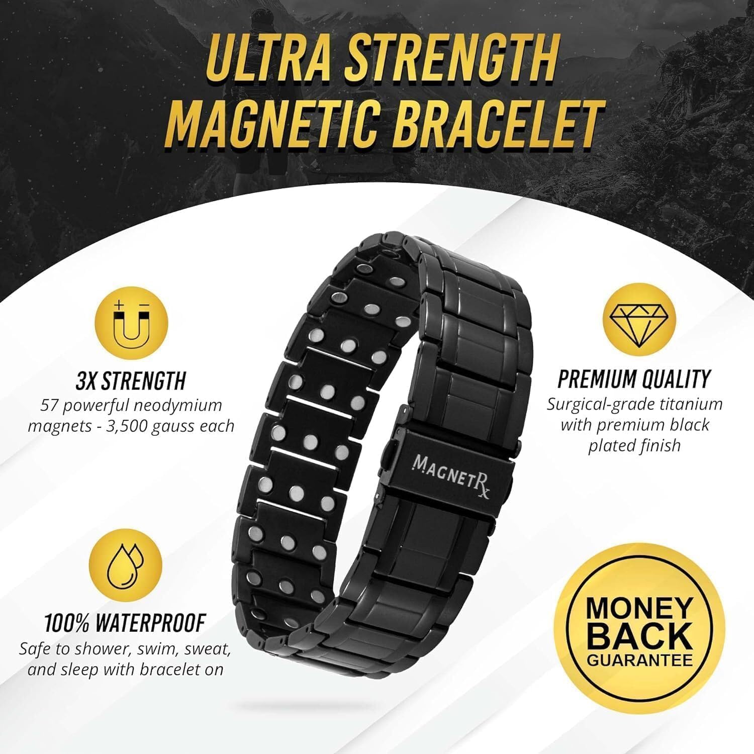MagnetRX® 3X Strength Titanium Magnetic Bracelet – Magnetic Bracelets for Men – Premium Fold-Over Clasp & Adjustable Length with Sizing Tool (Black) - Image 3