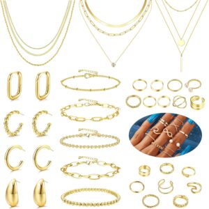 Thunaraz Gold Jewelry Sets for Women Trendy Gold Accessories Gold Necklace and Bracelet Set Gold Jewelry Pack Thunaraz Gold Jewelry Sets for Women Trendy Gold Accessories Gold Necklace and Bracelet Set Gold Jewelry Pack
