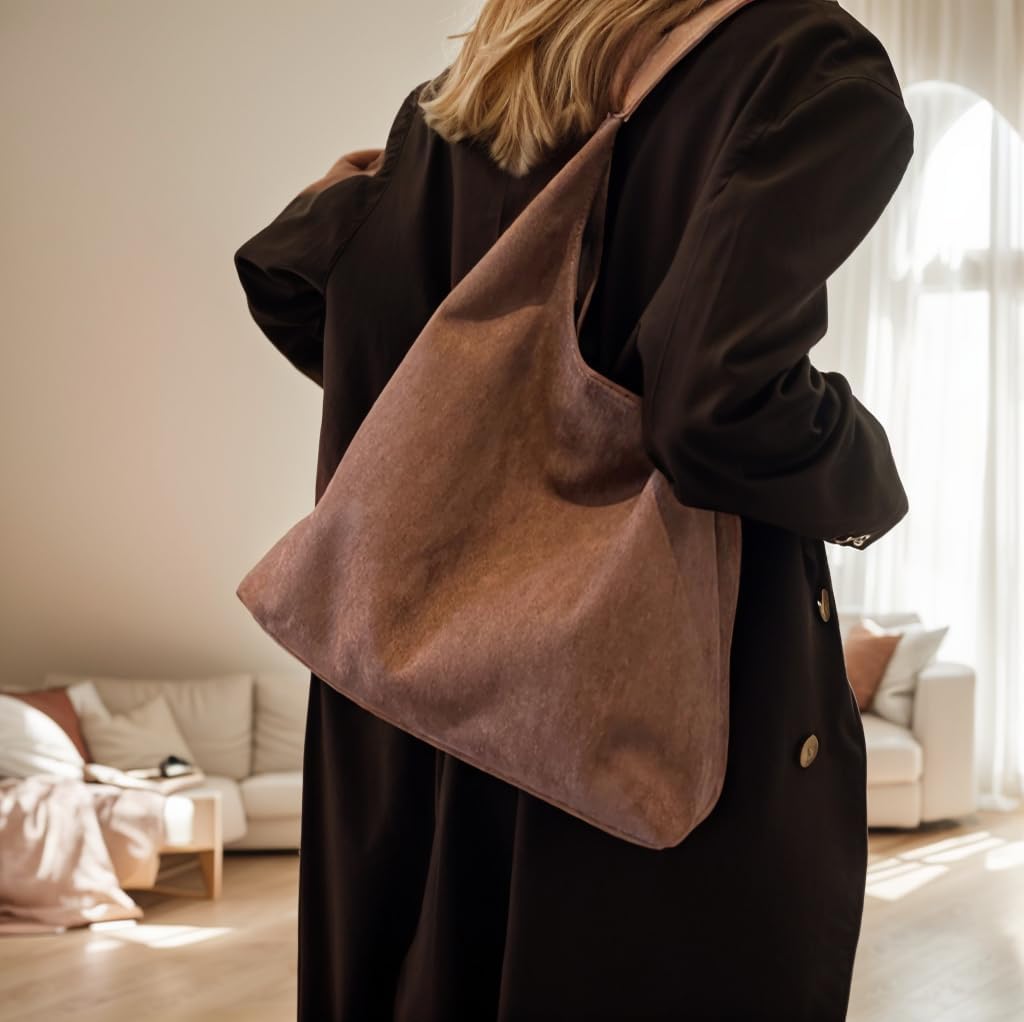 Suede Hobo Bags For Women Slouchy Bag Suede Purse Suede Tote Bag Large Brown Tote Handbag for Travel Shopping Work - Image 3