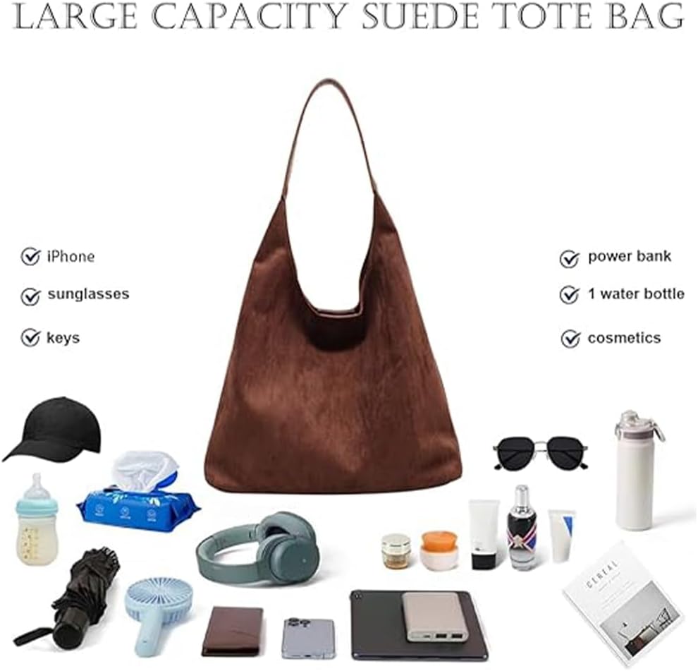 Suede Tote Bag for Women Suede Purse Trendy Luxury Hobo Bag Crossbody Bag Suede Handbags for Women 2024 - Image 5