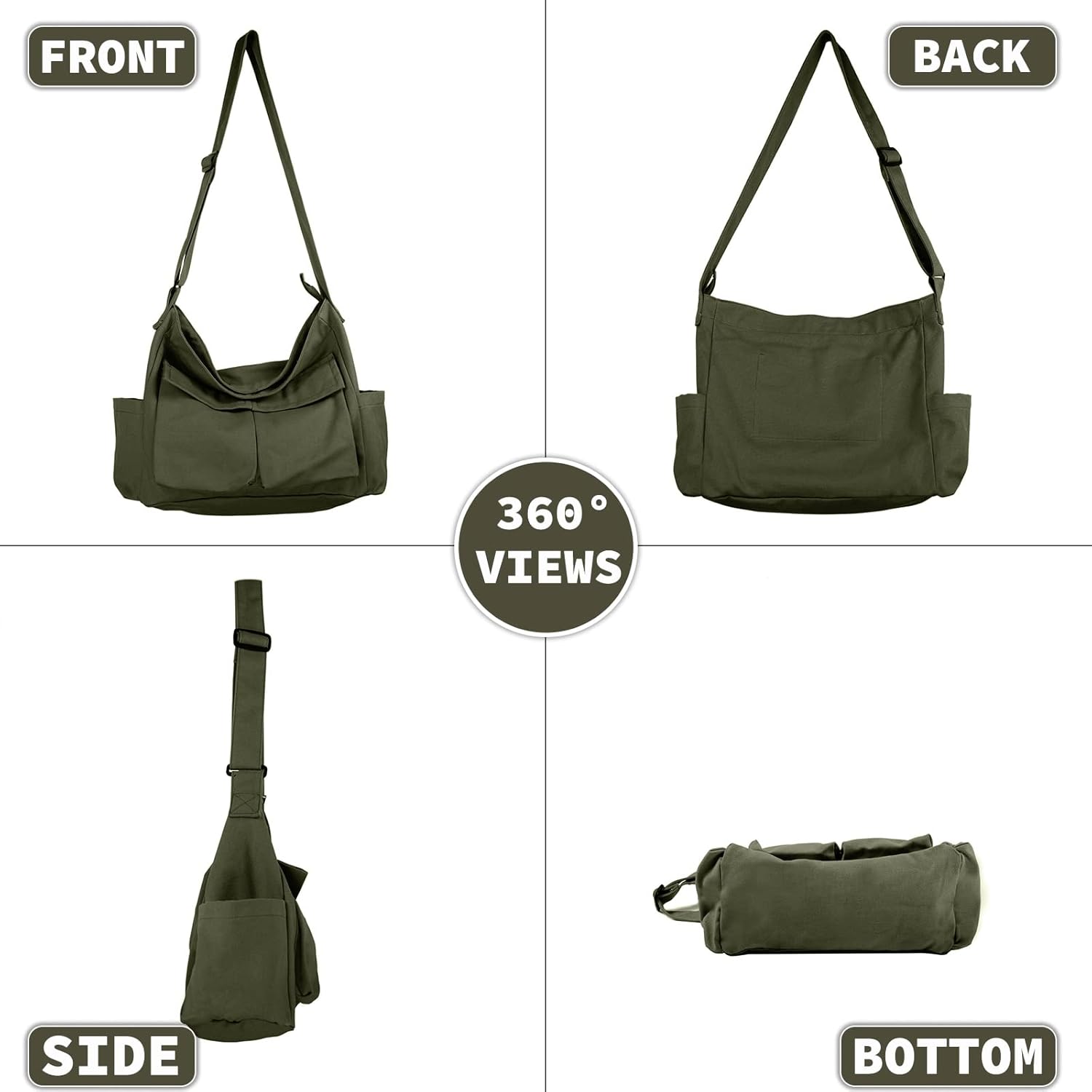 Canvas Messenger Bag Large Hobo Crossbody Bag with Multiple Pockets Casual Shoulder Tote Bag for Women and Men - Image 3