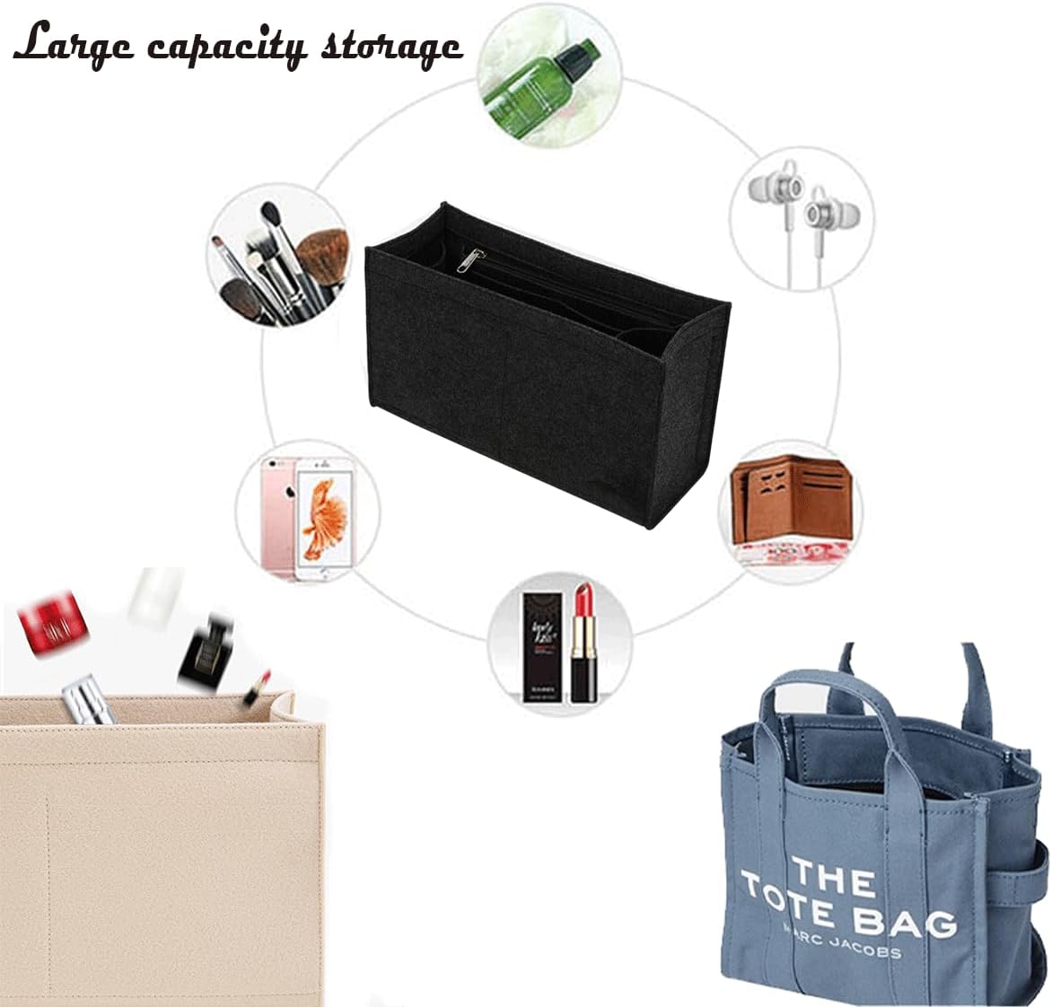 Lckaey purse insert insert for marc jacobs large tote bag tote bag insert organizer 2042black-L - Image 5