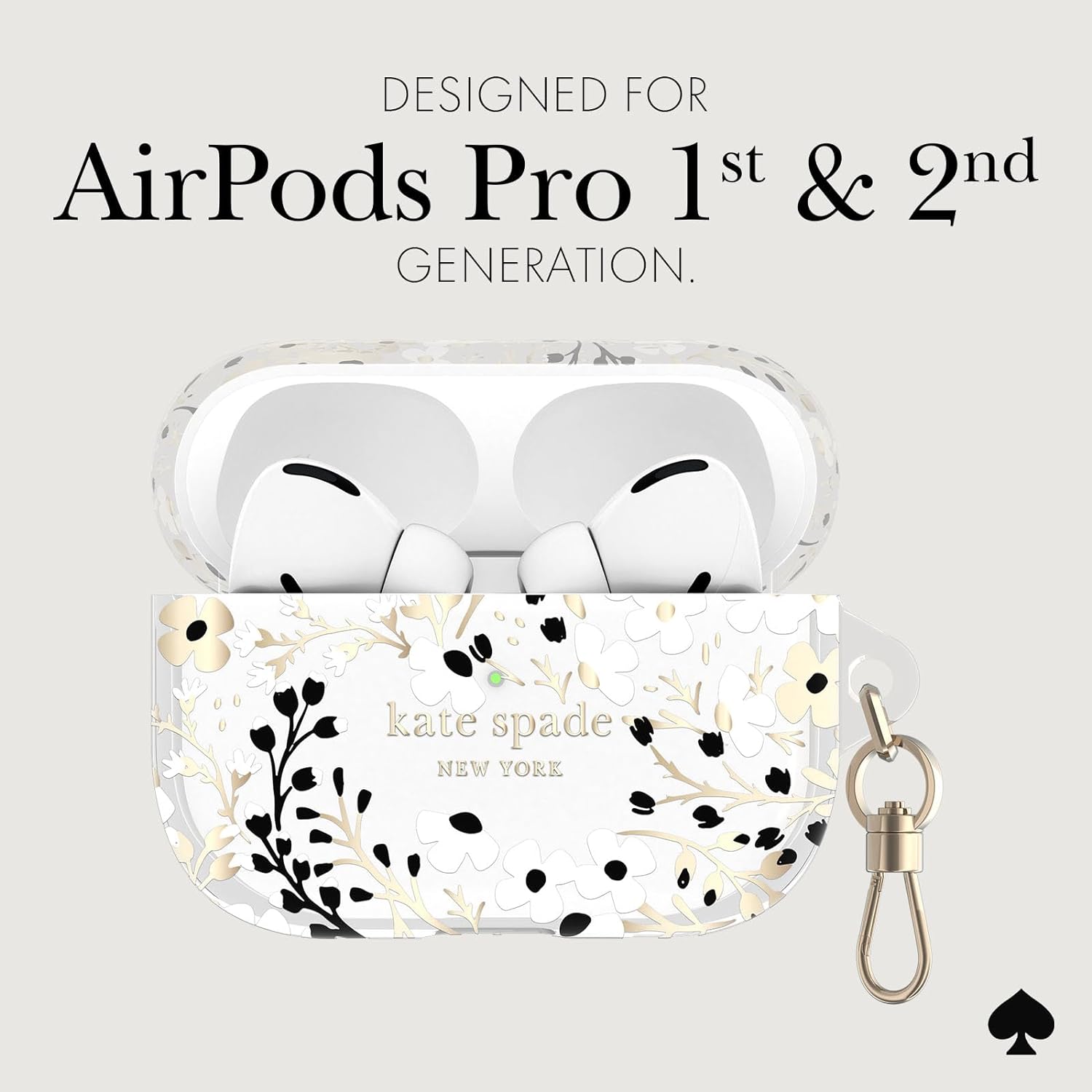 Kate Spade New York AirPods Pro Protective Case with Keychain Ring - Multi Floral Black and White, Compatible with AirPods Pro 2nd / 1st Generation - Image 5