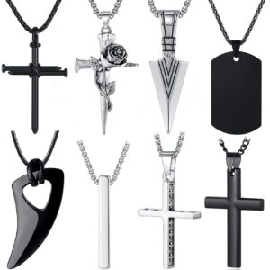 MAIBAOTA 8 Pcs Necklace for Men, Mens Necklaces Jewelry Set, Black and Silver Stainless Steel Necklace, Cross Pendant Necklace, 16-24 inches Chain MAIBAOTA 8 Pcs Necklace for Men, Mens Necklaces Jewelry Set, Black and Silver Stainless Steel Necklace, Cross Pendant Necklace, 16-24 inches Chain