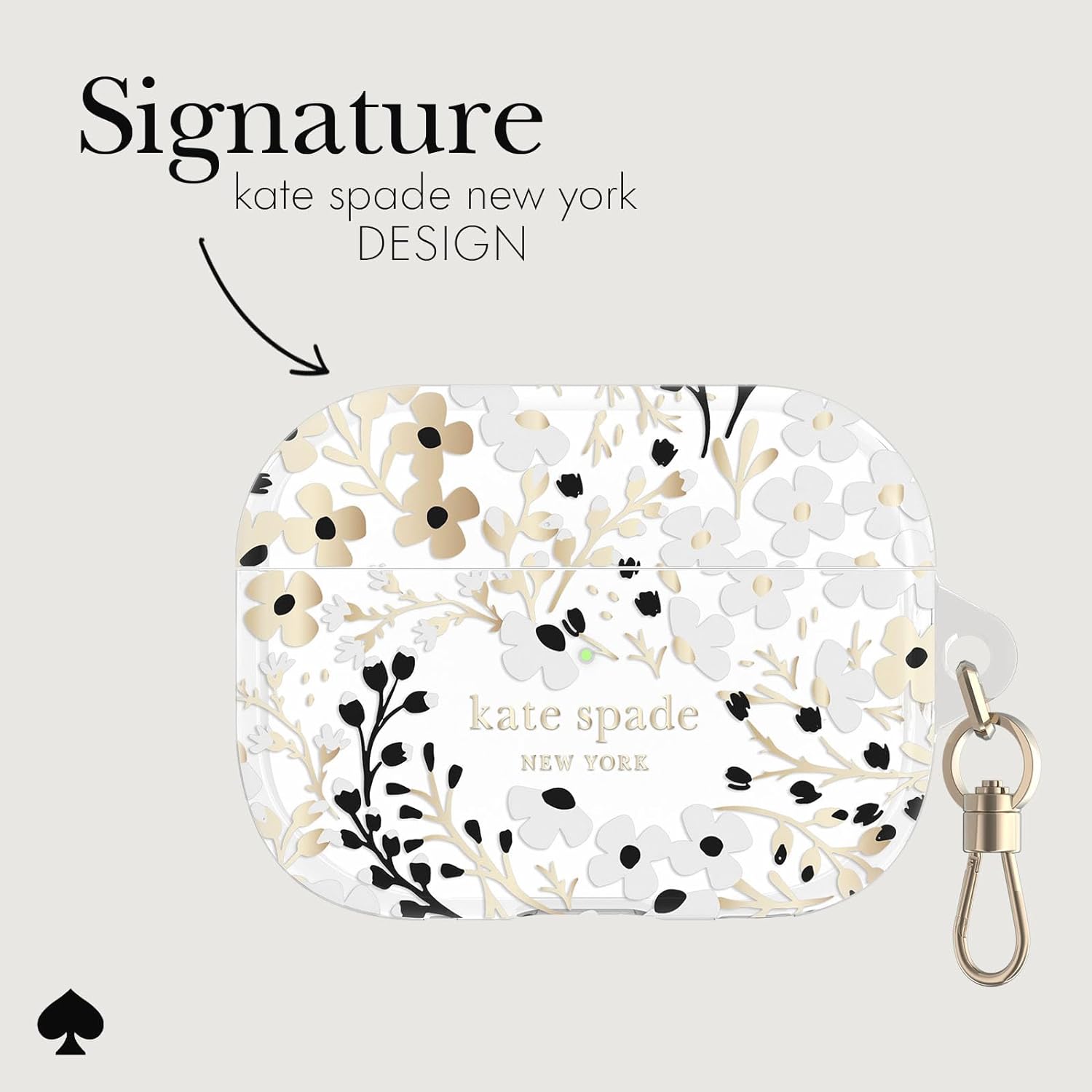 Kate Spade New York AirPods Pro Protective Case with Keychain Ring - Multi Floral Black and White, Compatible with AirPods Pro 2nd / 1st Generation - Image 3