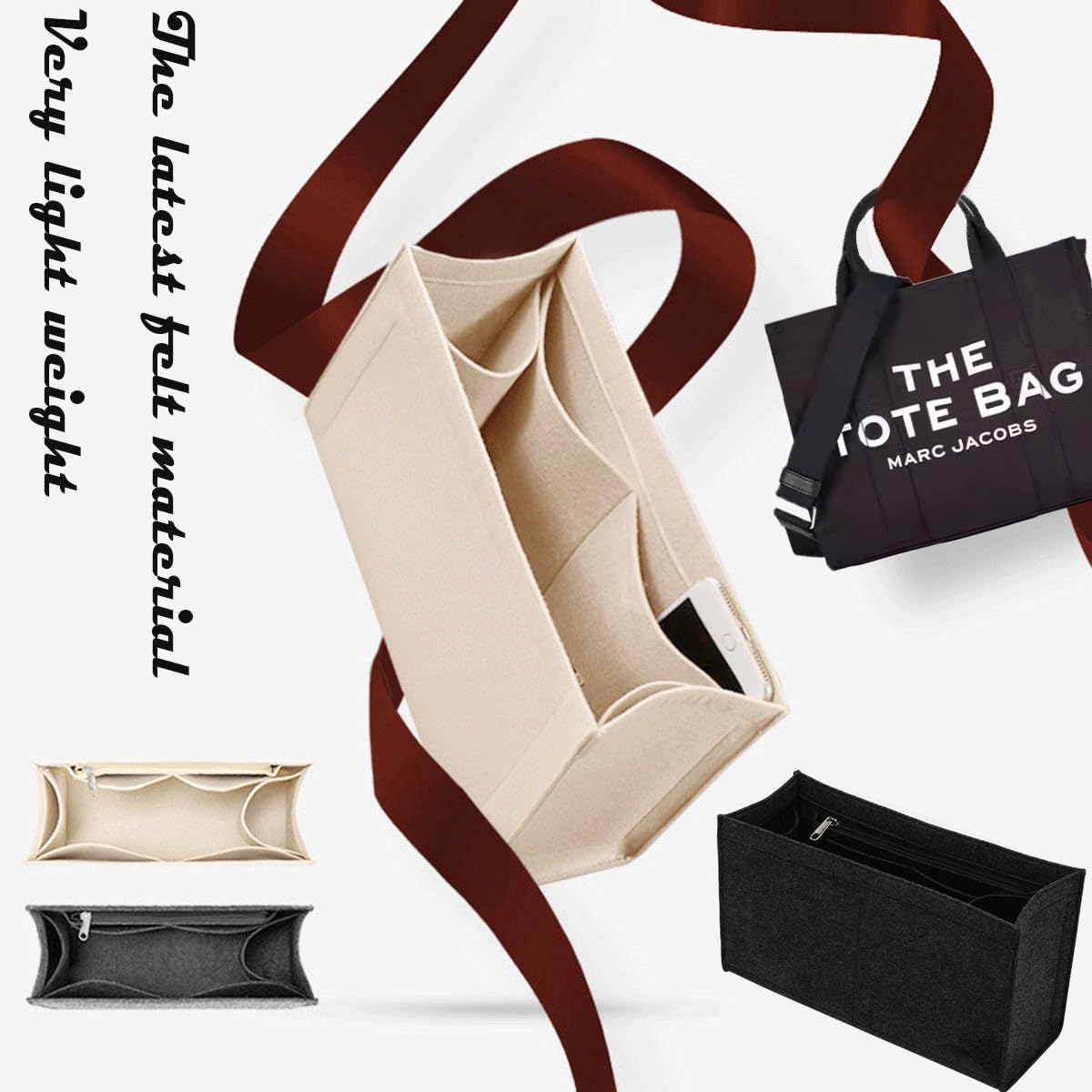 Lckaey purse insert insert for marc jacobs large tote bag tote bag insert organizer 2042black-L - Image 6