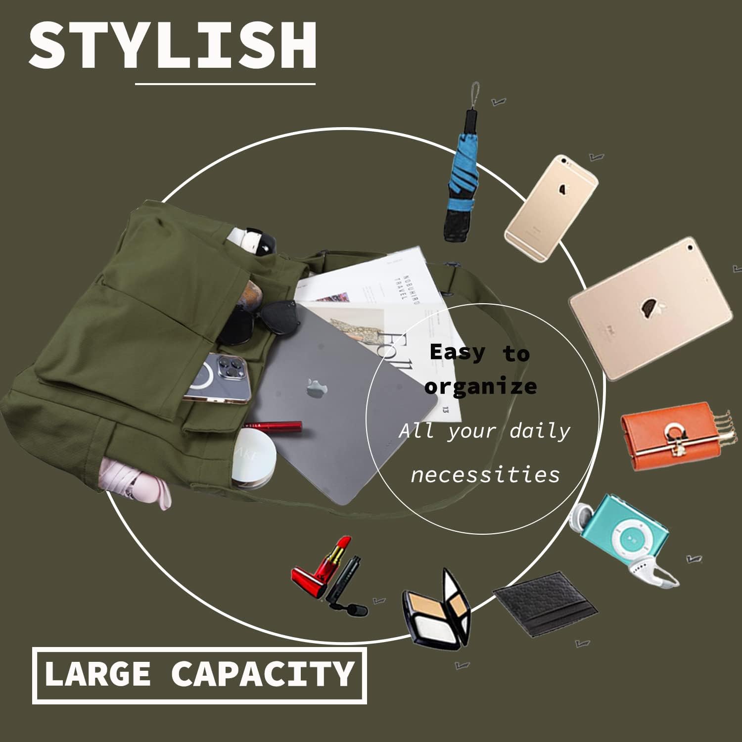 Canvas Messenger Bag Large Hobo Crossbody Bag with Multiple Pockets Casual Shoulder Tote Bag for Women and Men - Image 6