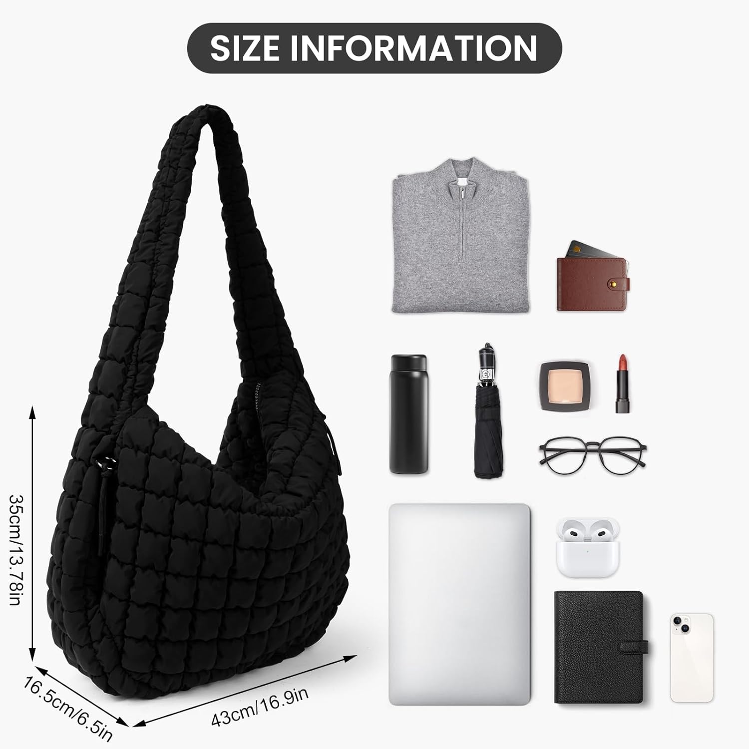 VOSTEVAS Quilted Tote Bag for Women Puffer Shoulder Bag with Zip Large Lightweight Padding Hobo Purse Beach Handbag - Image 5