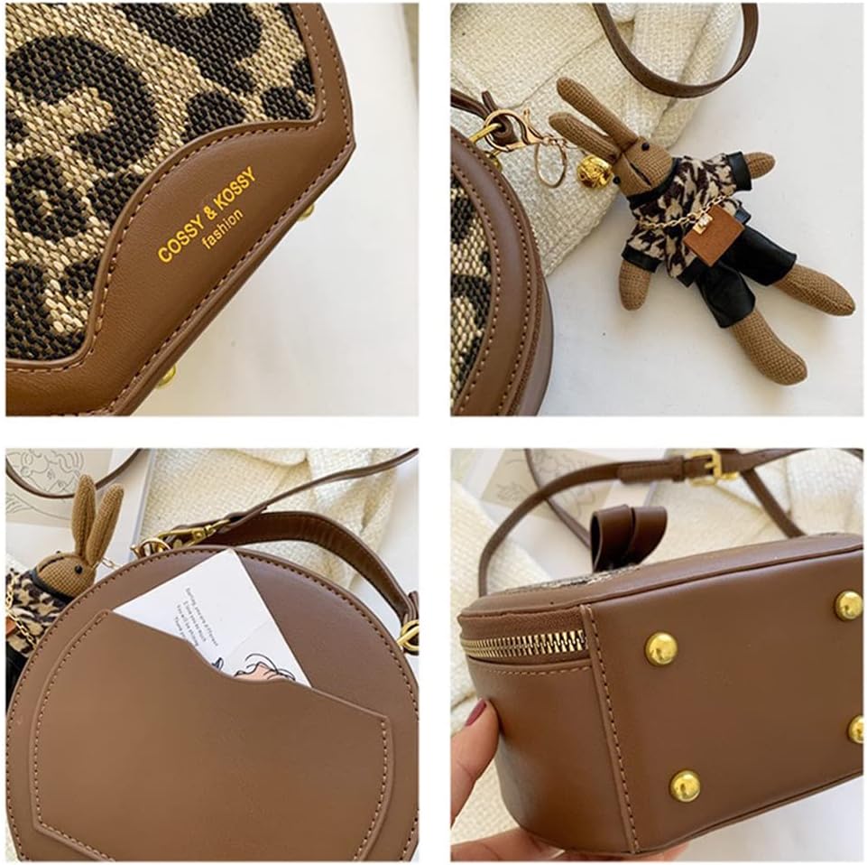 RTGGSEL Retro Vegan Leather Crossbody Shoulder Duffel Barrel Bags for Women Small Tote Satchel Handbags Purse - Image 4