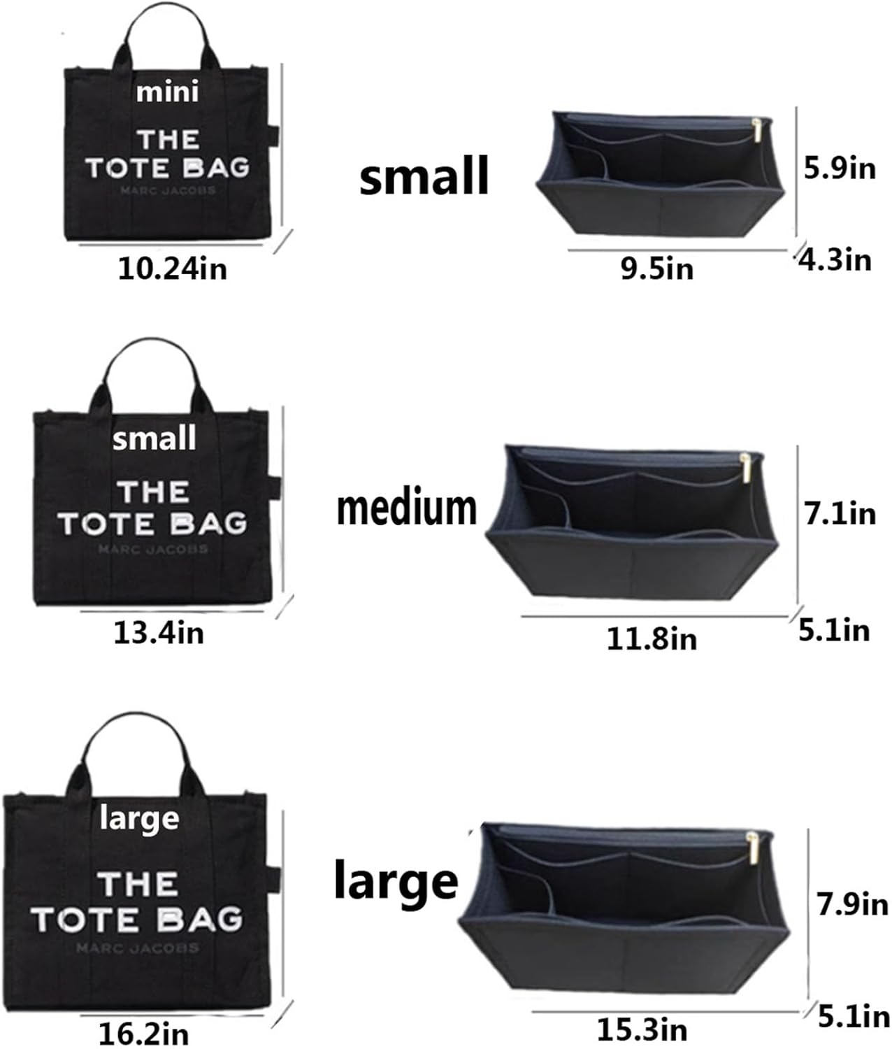 Lckaey purse insert insert for marc jacobs large tote bag tote bag insert organizer 2042black-L - Image 3