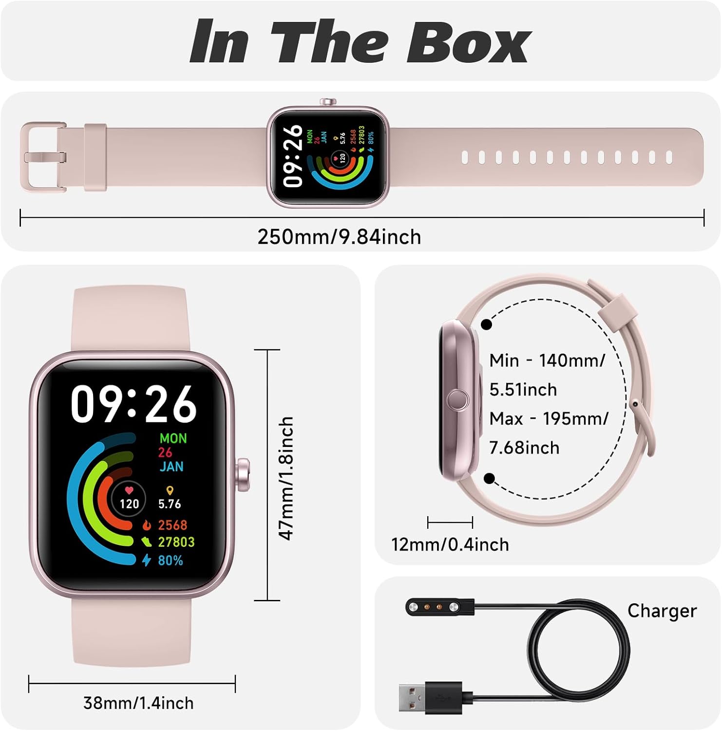 Smart Watch for Men Women 1.8" Fitness Tracker, Bluetooth Call, DIY Dial, Heart Rate Sleep Blood Oxygen Monitor, 100+ Sports Modes, IP68 Waterproof Smartwatch for Android iPhone, Alexa Built-in - Image 9