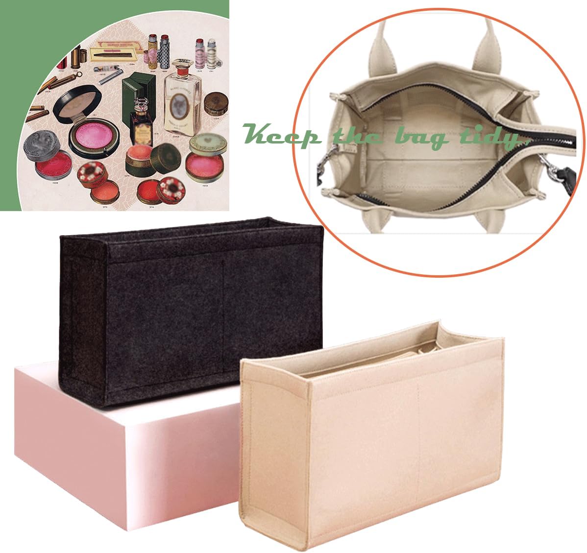 Lckaey purse insert insert for marc jacobs large tote bag tote bag insert organizer 2042black-L - Image 4