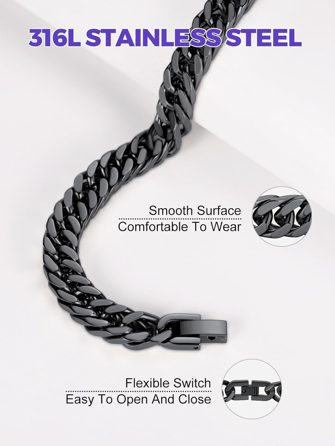 Richsteel Bracelets for Men Cuban Link Chain Stainless Steel/Gold/Black Plated Bracelet for Women 8/12/17mm Width, 7.4/8.2/9 Inch Length Classic Jewelry - Image 3